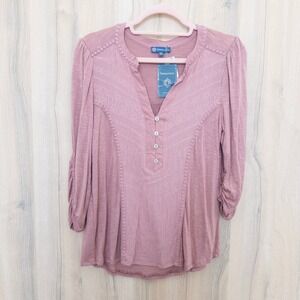 Democracy‎ Womens Embroidered Blouse Size XS Dusty Rose Boho Romantic Cottage